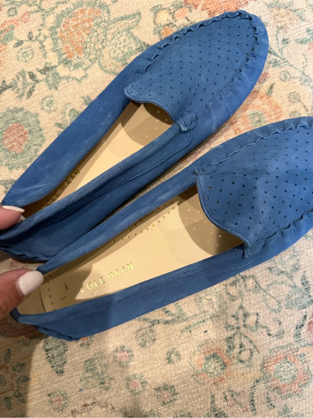 Cole Haan royal blue Suede Perforated Slip-On Loafers
